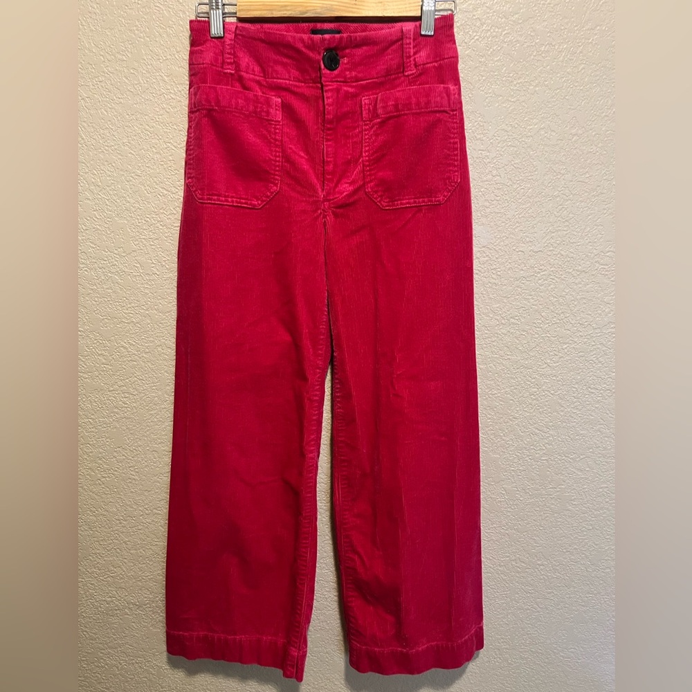 Anthropologie Maeve Pink Corduroy Wide Leg Cropped Pants